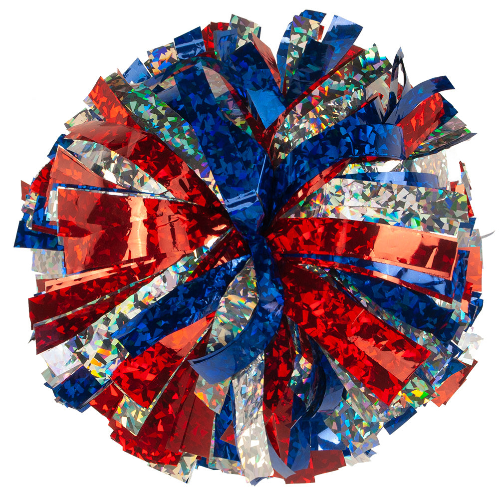 Custom Holographic Junior Show Pom - Red Silver and Blue